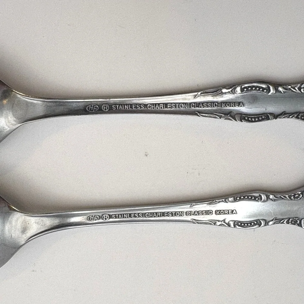 Hanford Forge Charleston Classic 2pc Oval Soup Place Spoons Stainless Korea